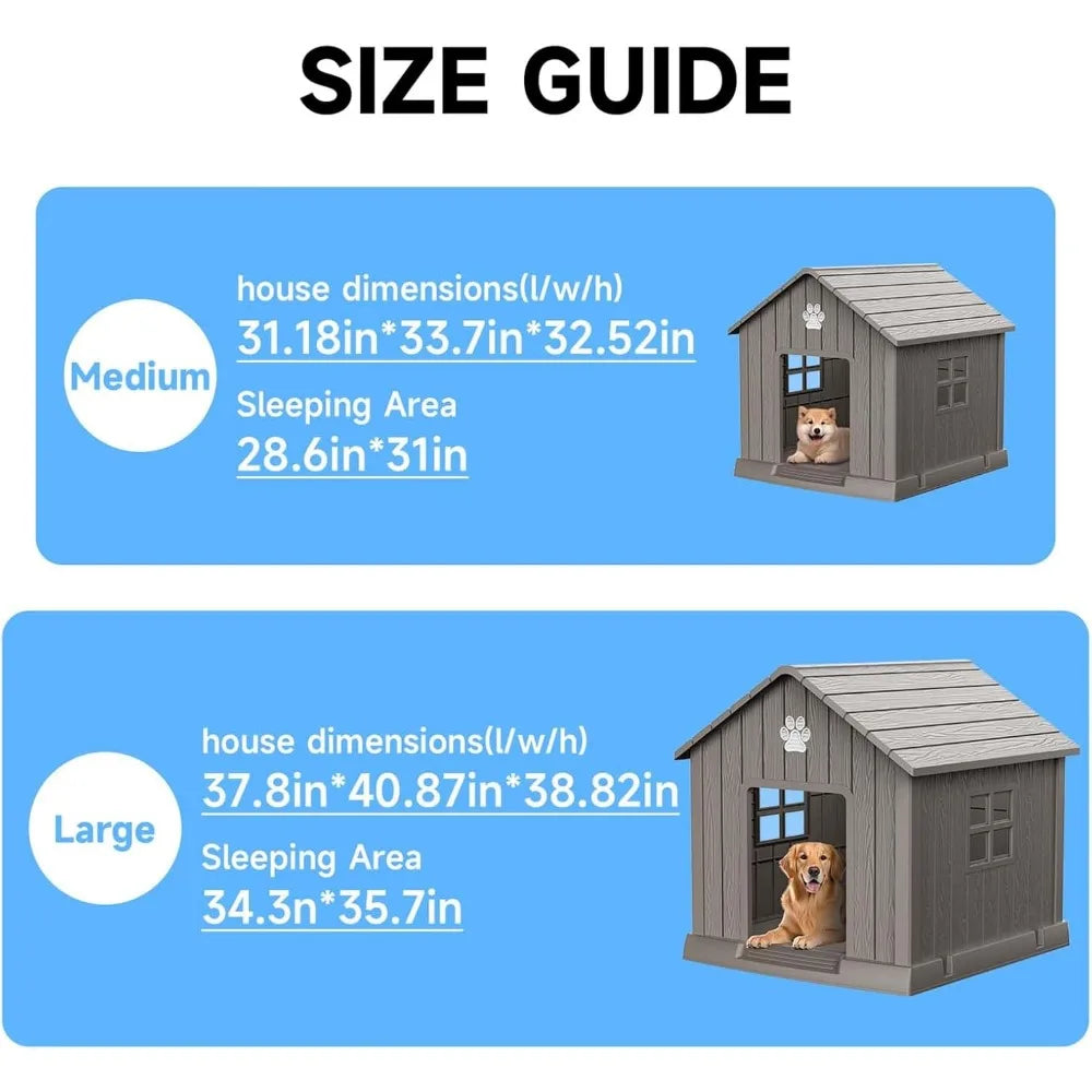 Outdoor Indoor Dog House Weatherproof Resin Shelter With Air Vents