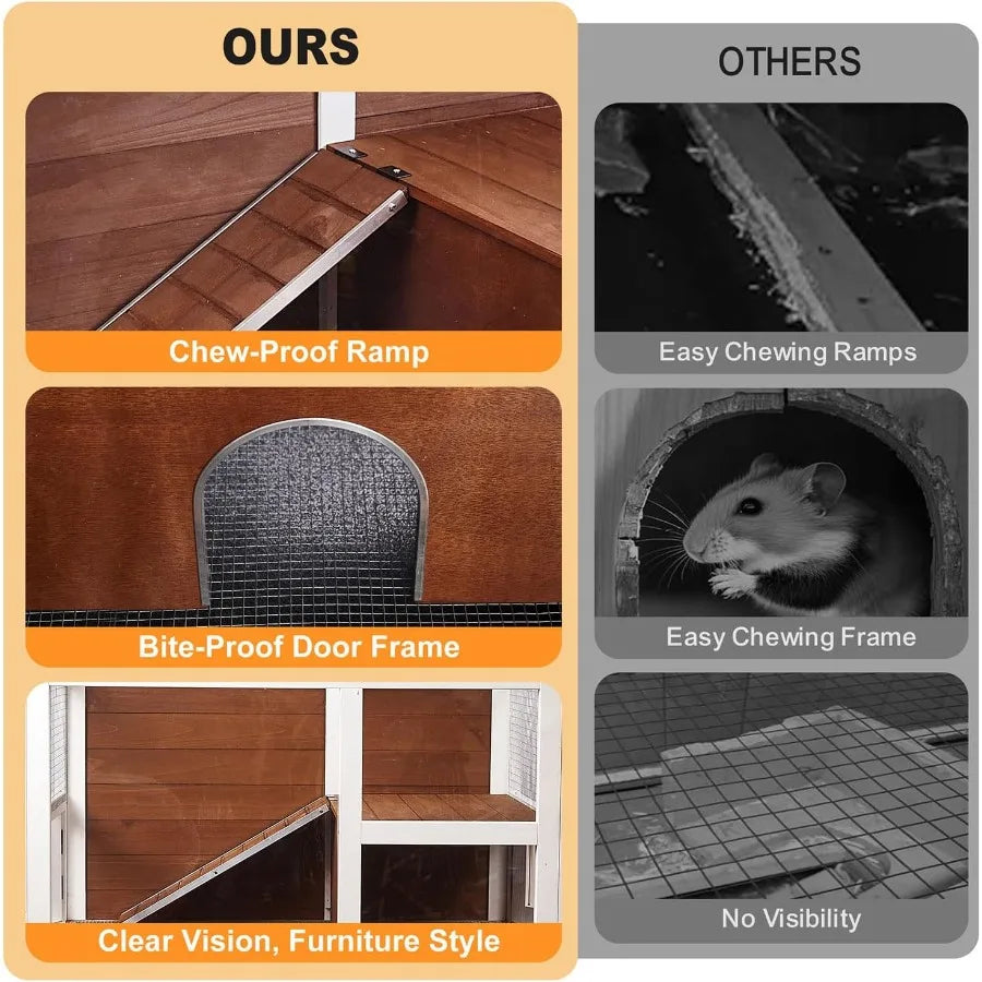 Indoor Wooden Two Story Guinea Pig Cage Stand Ramp Tray