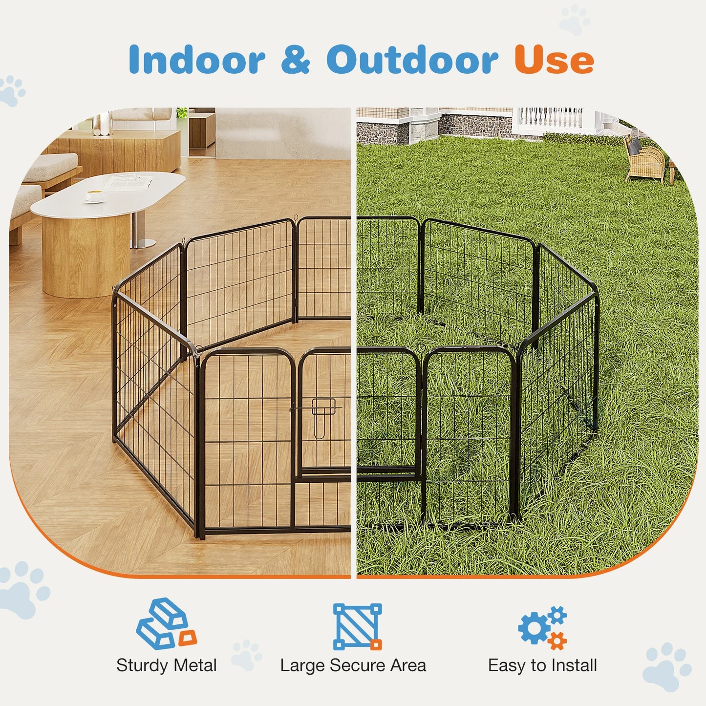 JHK 8 Panel Dog Playpen Indoor Outdoor Pet Fence with Doors