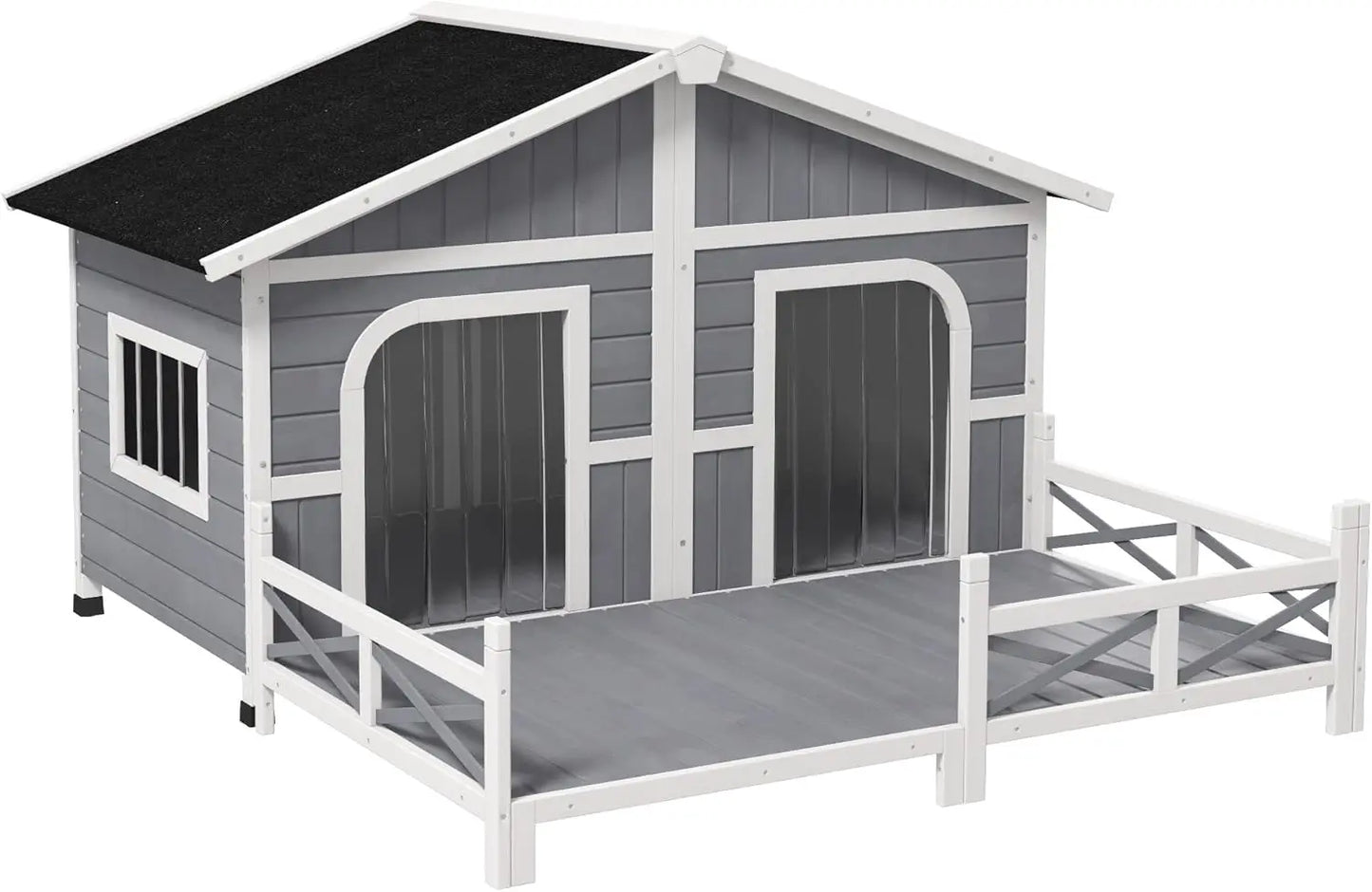 XMSJ Outdoor Wooden Dog House Kennel With Porch Weatherproof