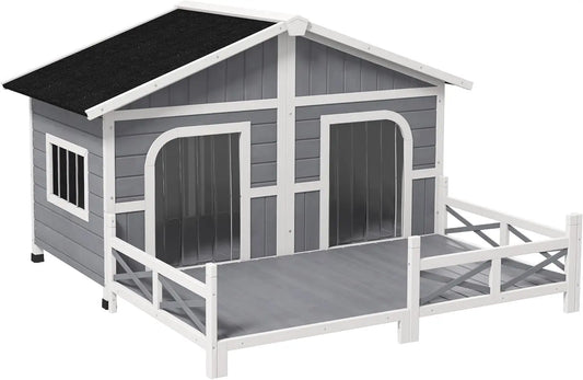 XMSJ Outdoor Wooden Dog House Kennel With Porch Weatherproof