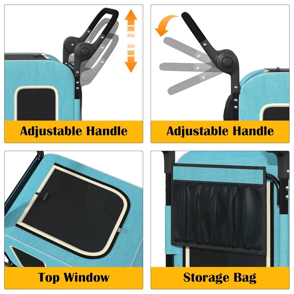 TIFICY Two Dog Stroller With Ventilated Cabin Foldable Design