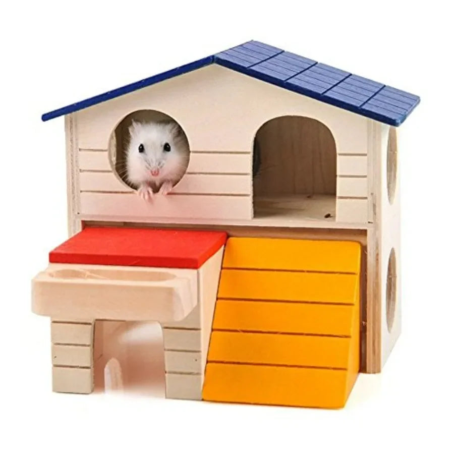 Hign-concerned Deluxe TwoLayer Wooden Hideout Hut For Small Pets