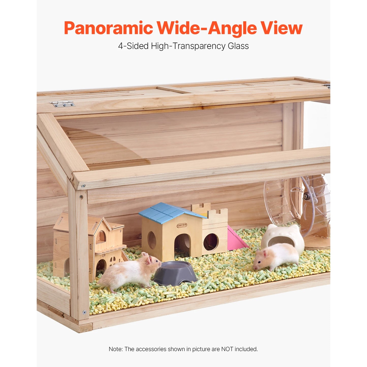 SucceBuy Wooden Hamster Cage 270 Degree Viewing Habitat