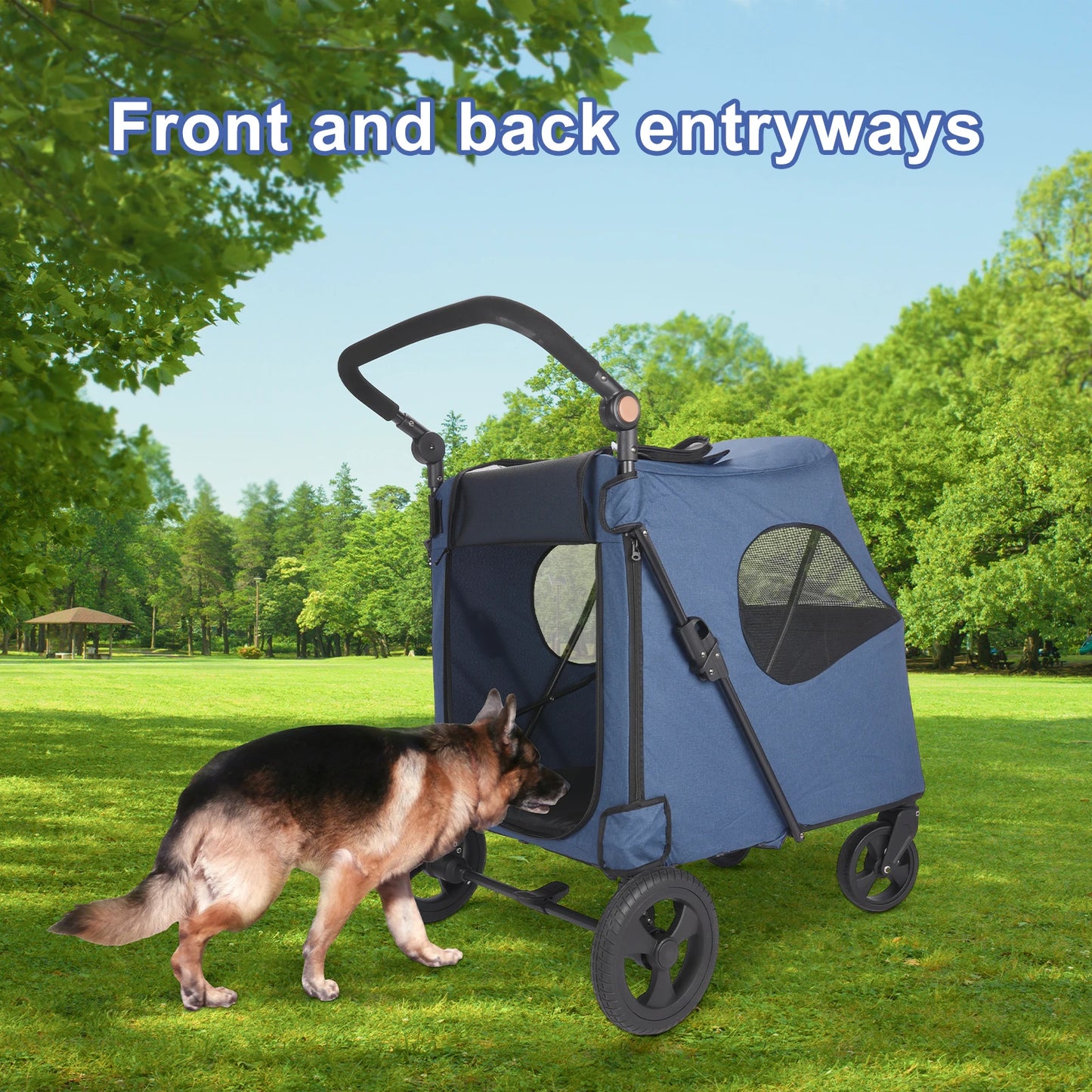 Foldable Pet Stroller For Multiple Dogs One Click Folding Cart