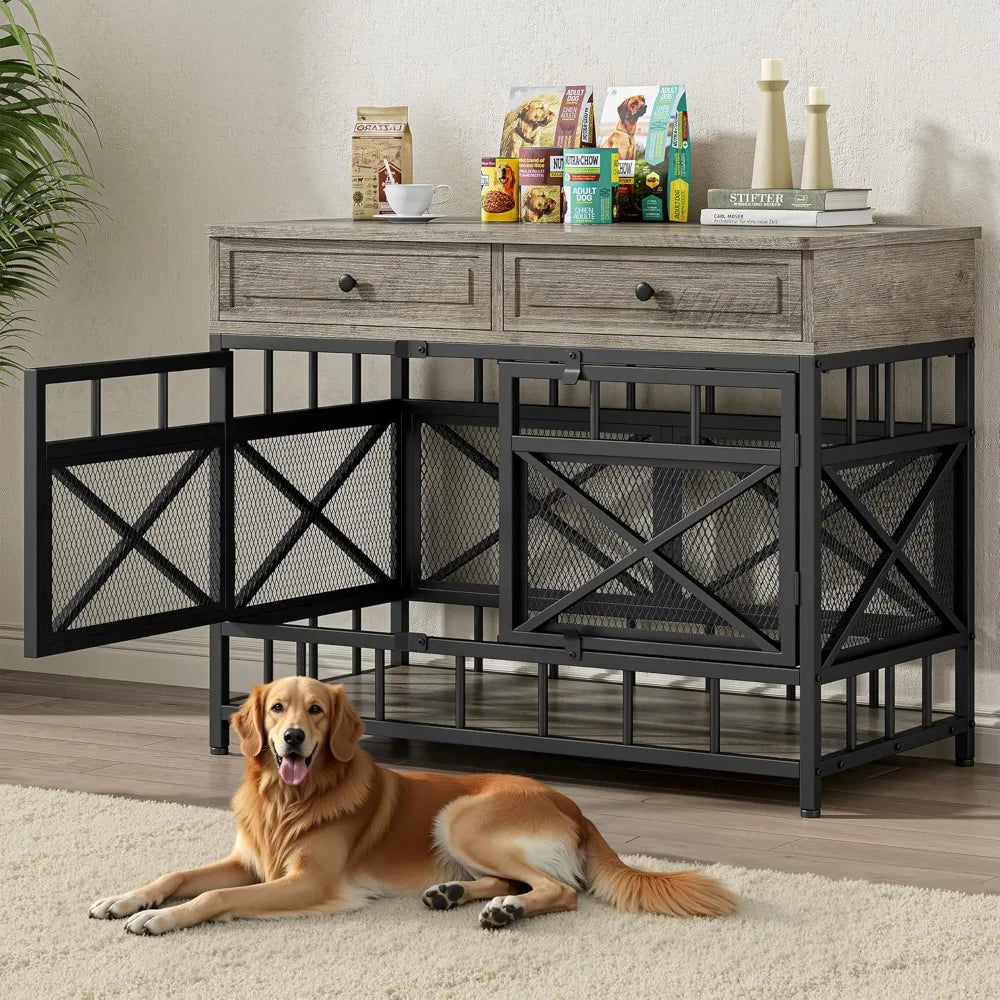 Wooden Dog Crate With Storage Drawers For Home Kennel