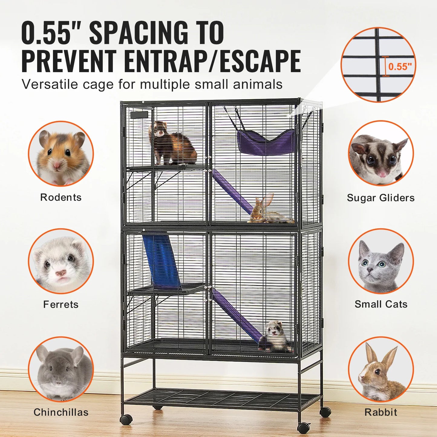 SucceBuy Rolling Metal Ferret Cage 4 Tier Small Animal Cage