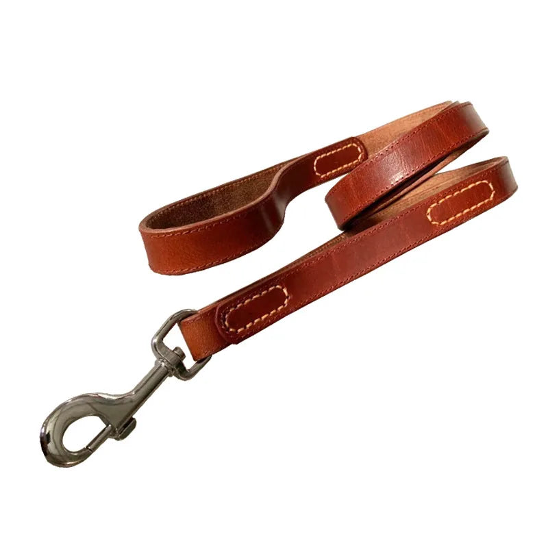 PET ARTIST Genuine Leather Dog Leash With Dual Handles