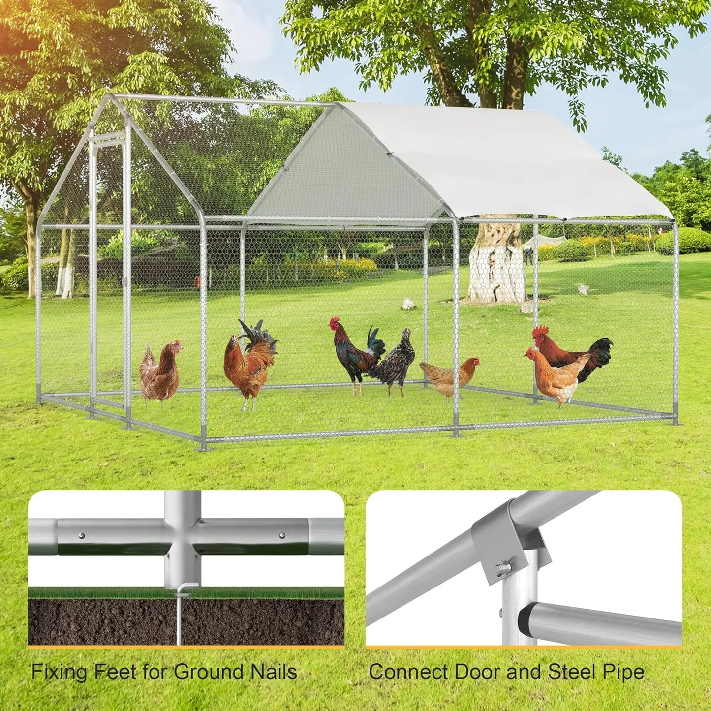 Farm Animals Chicken Coop Walk In Metal Run For 20 Chickens Waterproof Cover