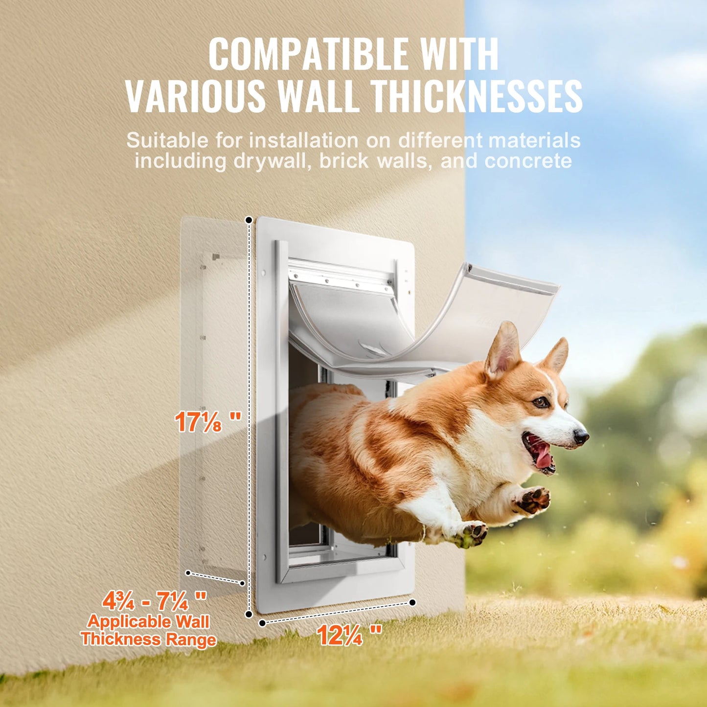 Dog Door Weatherproof Metal Frame Pet Door With 3 Flaps
