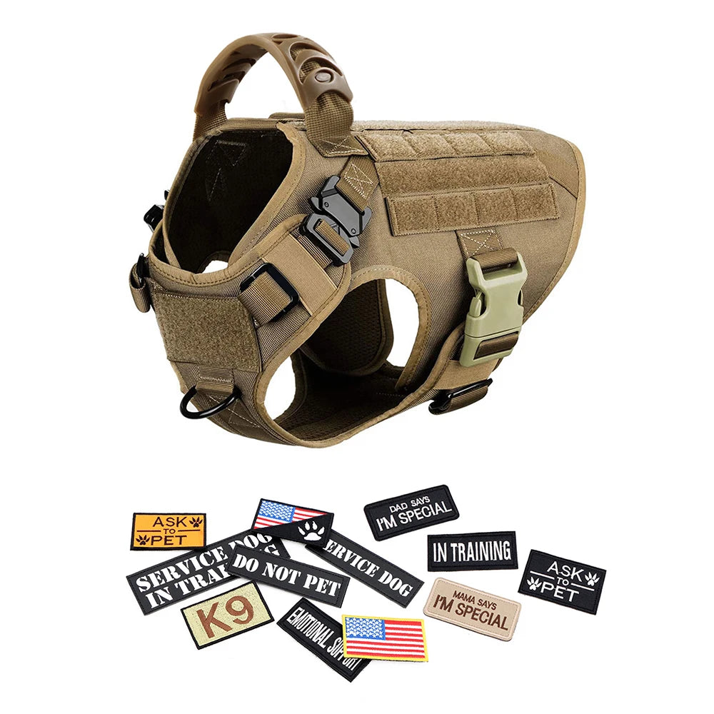 PETRAVELCN Military Large Dog Harness Vest Set For Malinois Training