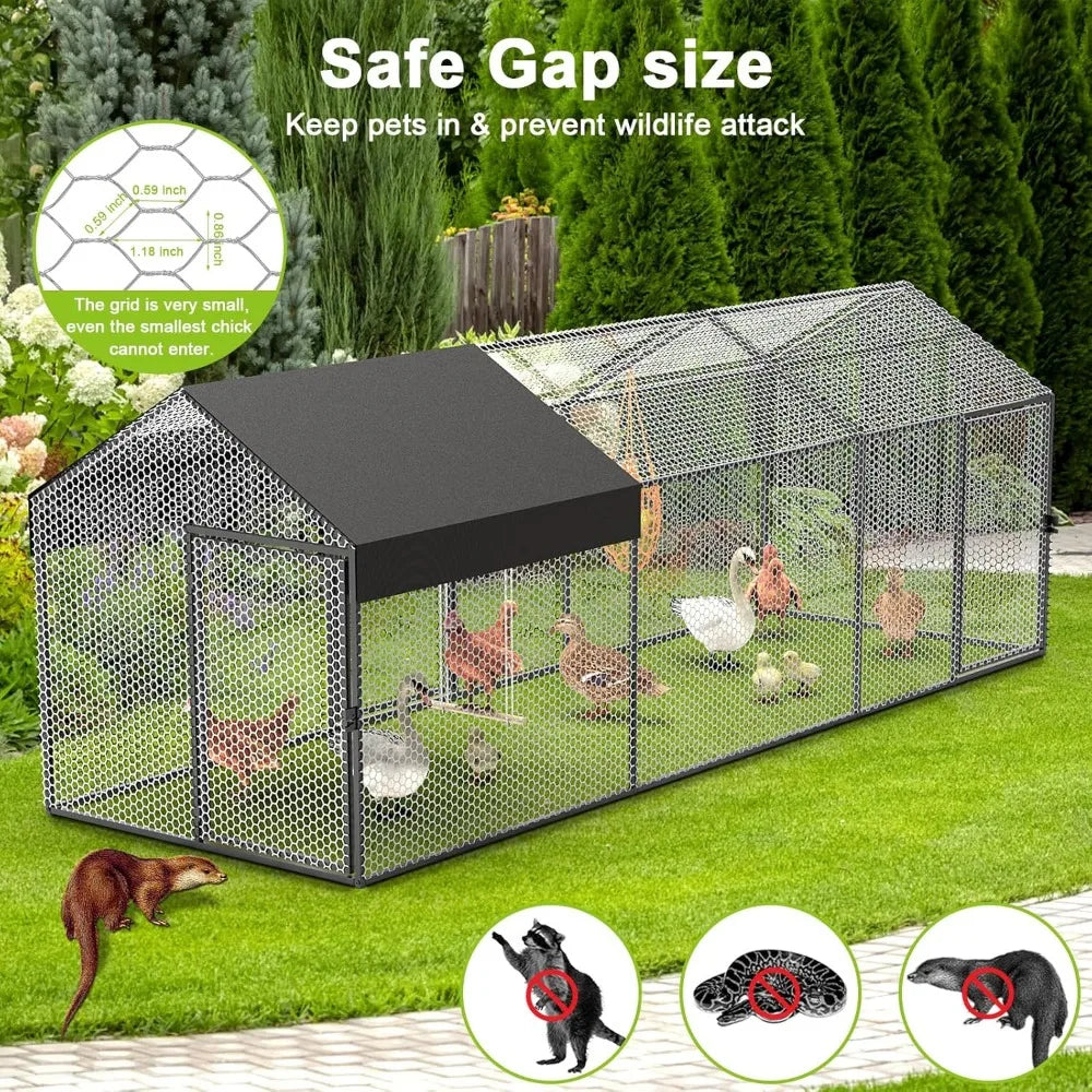 XMSJ Metal Chicken Coop Run With Cover For Outdoor Poultry