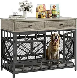 Wooden Dog Crate With Storage Drawers For Home Kennel