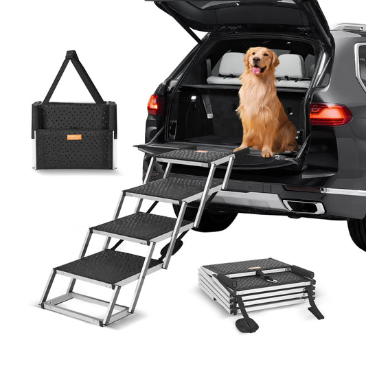 SucceBuy Folding Dog Car Steps Aluminum Portable Pet Stairs