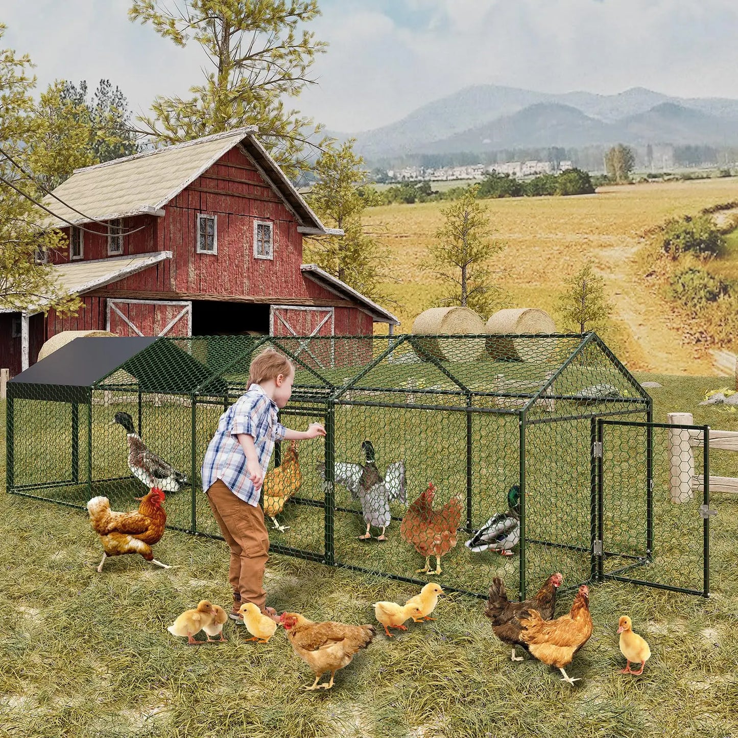 HiMISSH Heavy Duty Metal Chicken Coop Walk In Enclosure